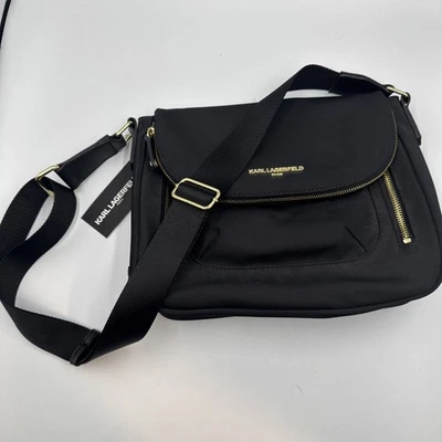 Bolso Bandolera Karl Lagerfield Cara Nylon con Compartimento Seguro Nuevo con Etiquetas Negro Dorado Foto 1 de 4