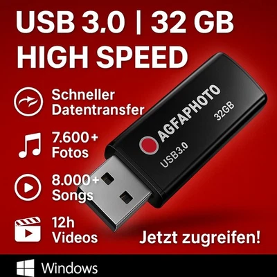 AGFAPHOTO USB Stick 32GB USB 3.0 High Speed – Speicherstick für TV, PC, Auto NEW