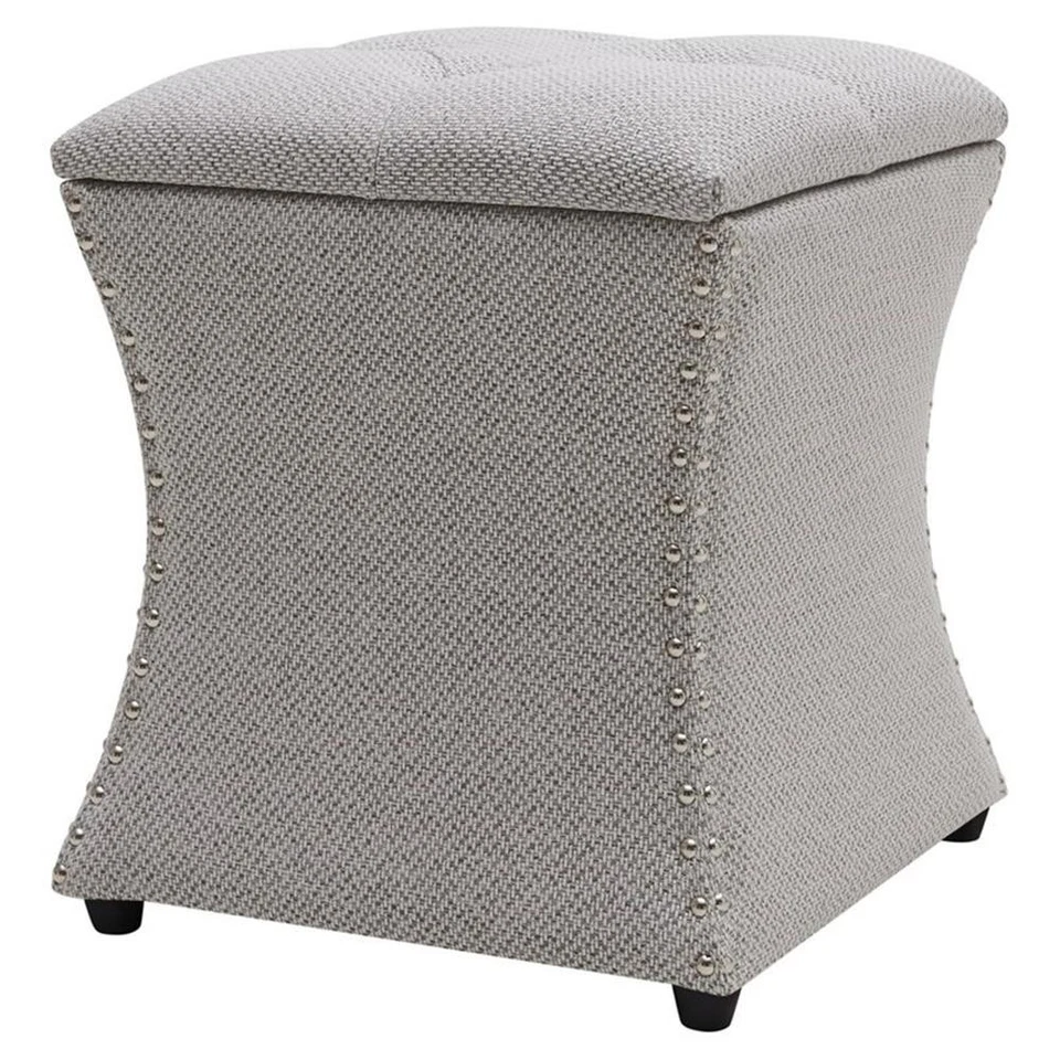 New Pacific Direct Amelia 20" Fabric Nailhead Tufted Storage Ottoman in Gray - Image 1 of 4