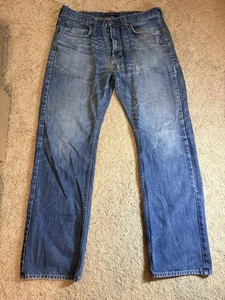 Pantalones de mezclilla Bullhead para hombre talla W34 L32 ajustados rectos medianos azules lavados bigotes - Imagen 1 de 10