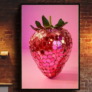 Disco Strawberry Wall Art – Pink Pop Art Fruit Print – Funky Retro Poster - Picture 1 of 5