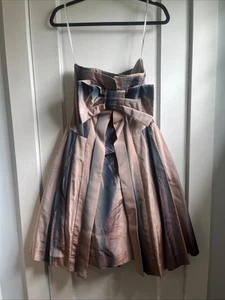 Betsy Johnson Evenings Y2K Metallic Bow Corset Strapless Party Prom Dress Size 4 - Picture 1 of 10