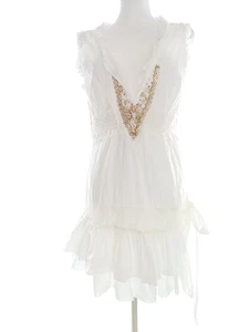 Morgan Size 42 White Knee-Length Summer Dress Cotton Sleeveless Lace Embroidery - Picture 1 of 5