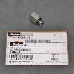 Parker Straight Fitting 4-4 F5OG5-SS, 1/4" SAE ORB Pipe, 7/16"-20, 316 Stainless - Picture 1 of 6