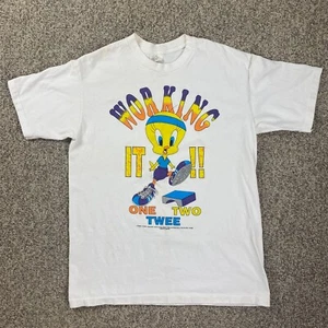 Vintage Looney Tunes Tweety Bird Working It Single Stitch Large T Shirt 1993 - Picture 1 of 15