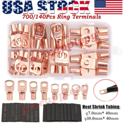 700/140Pcs Car Copper Lug Ring Terminals Cable Electrical Wire Crimp Connectors - Image 1 of 4