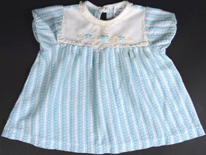 Vtg Carters Baby Dress Embroidered Yoke Blue Stripes Hippie Boho 1970s 12M - Picture 1 of 5