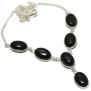 Black Onyx Gemstone Ethnic 925 Sterling Silver Jewelry Necklace 18" g783