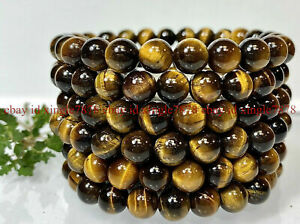 Wholesale 6 Pcs Natural Yellow Tiger'sWEye 7.5" Crystal Healing Stretch Bracelet