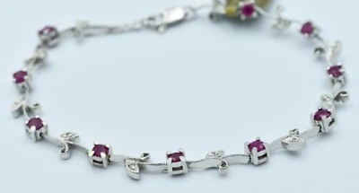 GENUINE 1 Ct RUBY & DIAMONDS BRACELET 14k WHITE GOLD - Free Appraisal Service - Image 1 of 3