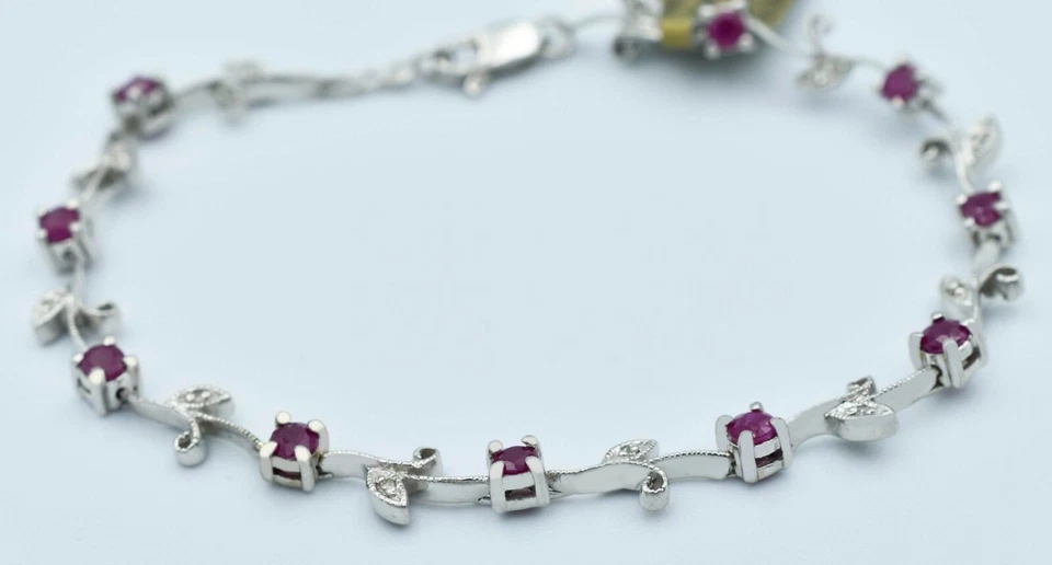 GENUINE 1 Ct RUBY & DIAMONDS BRACELET 14k WHITE GOLD - Free Appraisal Service - Image 1 of 3