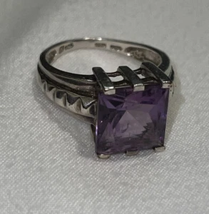 Vintage Hong Kong Band Ring 925 Sterling Silver Genuine Amethyst Sz 7 3/4 - Picture 1 of 12
