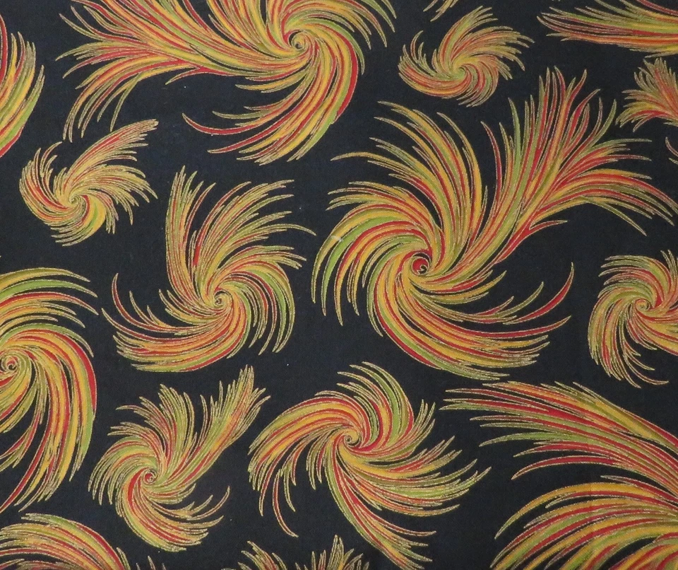 Rust, gold, green swirls on black fabric 1 1/2 yard #1479 - Imagem 1 de 1