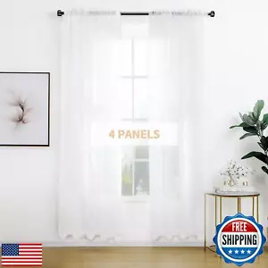 Anjee White Sheer Curtains 96 inches Long 4 Panels Rod Pocket Voile Sheer Chr - Picture 1 of 5
