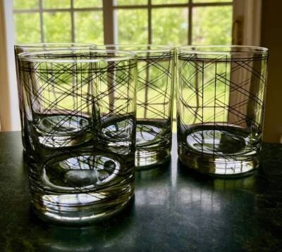 (4) CULVER~10 OZ DUPLO ANTIQUADO~ÓCULOS ROCK~LINHAS DIAGONAIS PRATA~EUC - Imagem 1 de 4