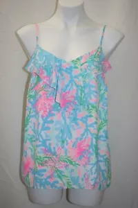 Lilly Pulitzer Karmen Cami Size M Coral Bay Blue Pink #002384 Polyester - Picture 1 of 8