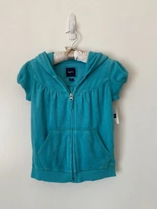 NWT Gap Girls Terry Short Sleeve Hoodie Jacket M 8 Turquoise - Picture 1 of 3