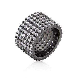 Hematite Wide Pave Cubic Zirconia Ring Size 10