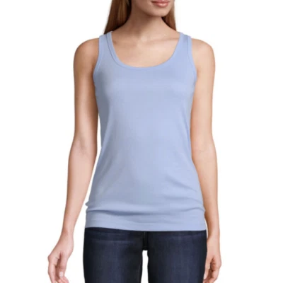 St. John's Bay Women's Scoop Neck Tank Top Size MEDIUM Blue Cast 100% Cotton  - Image 1 of 2