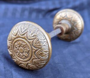 Pair Antique 1880 Vintage Old Victorian Solid Bronze CORBIN Doorknobs Door Knobs