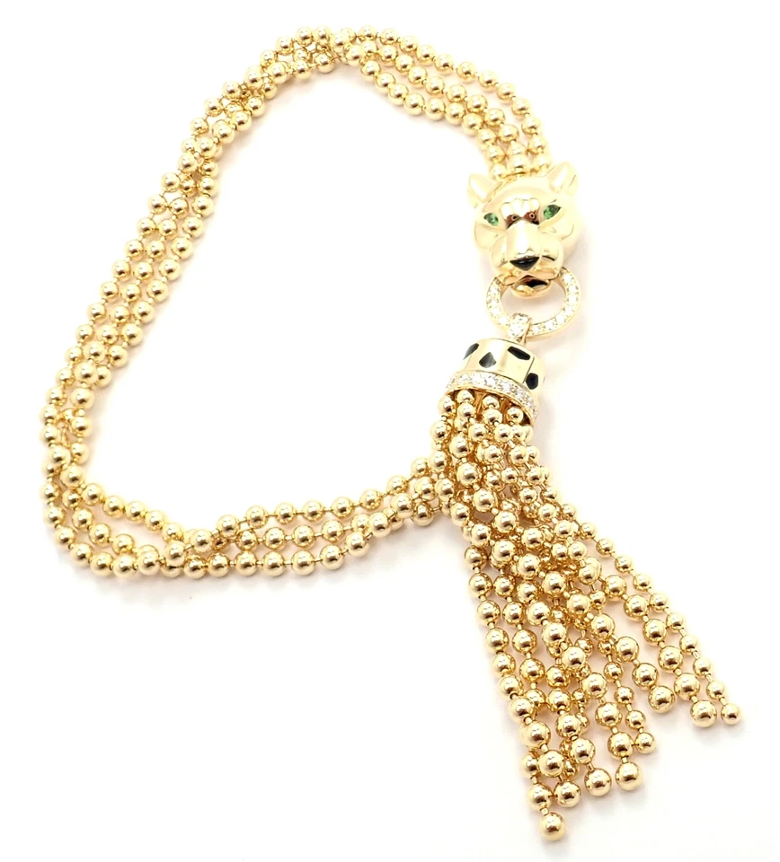 正品 Panthere De Cartier Panther 18k 黄金钻石 Tsavorite 手镯 — 第 1/4 张图片