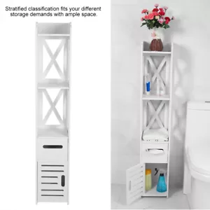 Tall Cabinet Shelf Wooden Floor Standing Bathroom Storage Organizer Space Saver - Picture 1 of 11