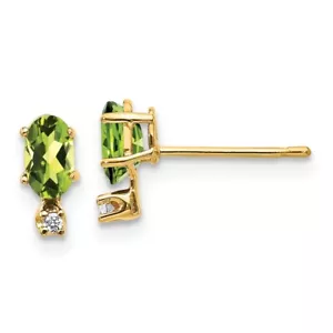 14k Yellow Gold Diamond & Peridot Birthstone Stud Earrings for Women 0.38 gram - Picture 1 of 4