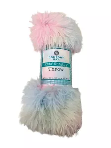 Comfort Bay Kids’ Shaggy Rainbow Throw Blanket 40” x 50” Fluffy Pastel Pink Blue - Picture 1 of 2
