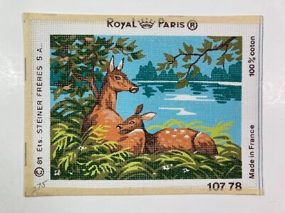 Deer Resting in Landscape Needlepoint Canvas #107 78 Royal Paris Vintage - Image 1 of 3