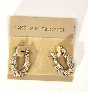 Earrings Pierced 14KT Gold filled Hoop PinCatch Textured Butterfly Closure NEW - Picture 1 of 6