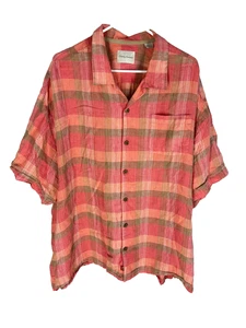 Tommy Bahama Hemd Größe XXL Rosa Braun 100% Leinen Kurzarm Knopfleiste Herren - Bild 1 von 5