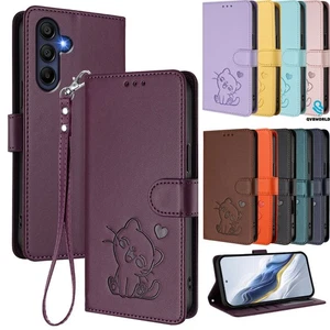 Case for Samsung A72 A52 A42 A51 A71 A04E A50 A23 Cat Leather Wallet Flip Cover - Picture 1 of 22
