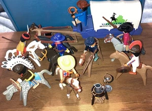 Playmobil Native American Cavalry Cowboys Wagon Indians Lot Guns Shields Horse - Picture 1 of 6