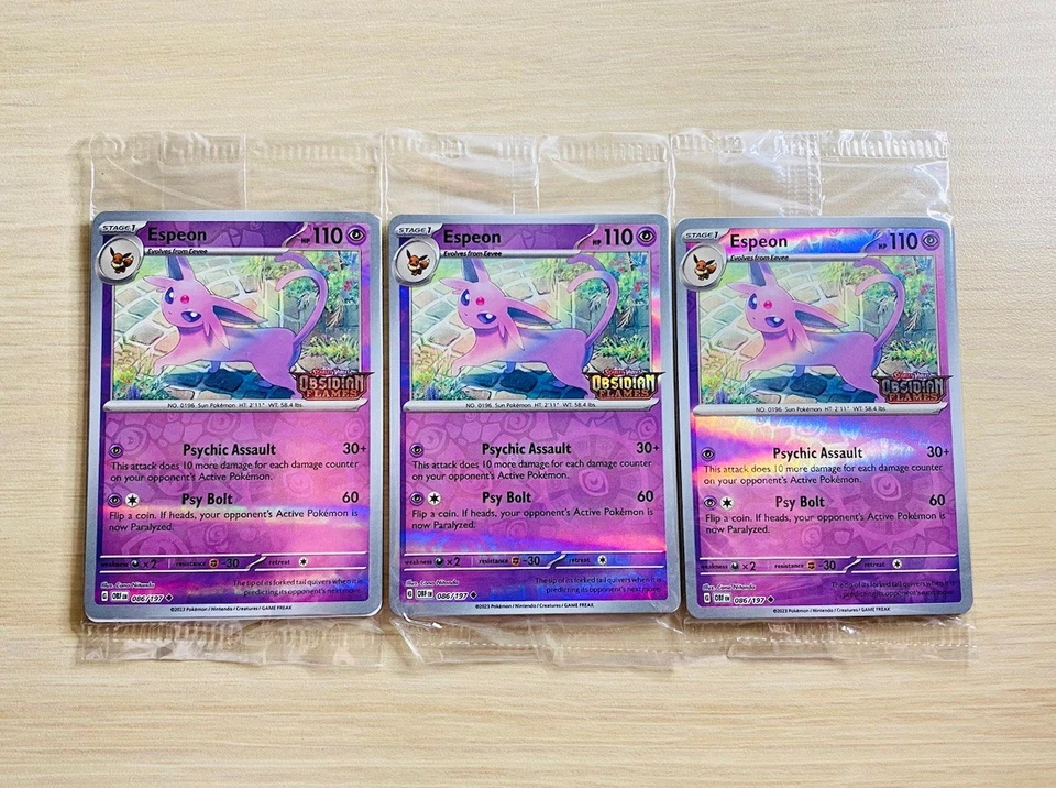 SEALED Pokemon Espeon 086/197 Obsidian Flames Best Buy Promo Card Set Of 3 - Image 1 of 4