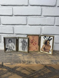 Vintage Photo Frame Lot MCM Folding Hinged Double Brass - Picture 1 of 13