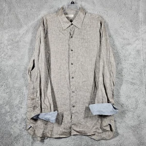 Camicia Ermenegildo Zegna 100% lino uomo XXL beige L/S con bottoni e polsini - Foto 1 di 12