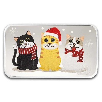 Barra coloreada plata 1 oz - Maullido Navidad y Feliz Año Nuevo Foto 1 de 4