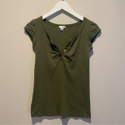 Vintage Y2K Anchor Blue Top Size Large Olive green v neck - Image 1 of 4