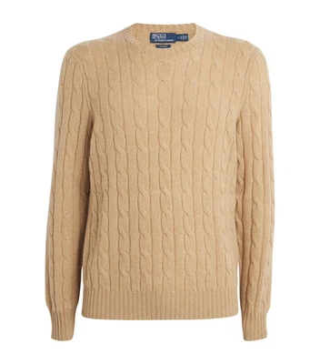 $498 Polo Ralph Lauren Cashmere Tejido con Cable Cuello Redondo Suéter, Marrón, Grande Foto 1 de 4