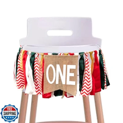 Banner Silla Alta Navidad para 1er Cumpleaños - Rojo y Verde Una Silla Alta B Foto 1 de 4