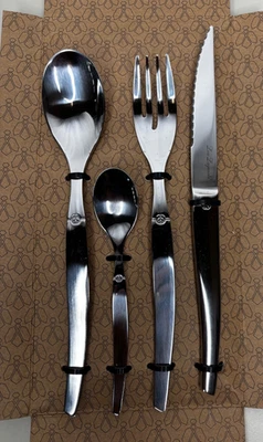 Lou Laguiole  4 Piece Place Jet Setting Stainless Steel Forks Spoons Knife NEW - Image 1 of 4
