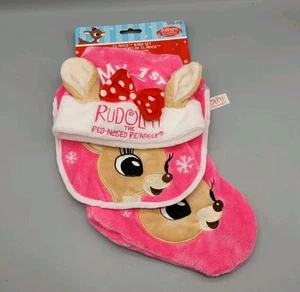 Rudolph El Reno Nariz Roja CLARICE Bebé 1ª Navidad Babero Sombrero Conjunto Medias - Imagen 1 de 8