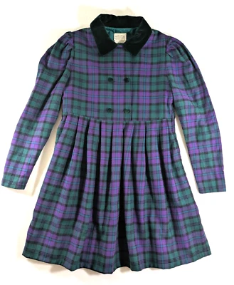 Vestido de lana a cuadros verde púrpura madre e hijo Laura Ashley vintage para niñas 11/12 Foto 1 de 4