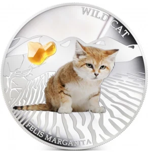 FIJI $2 Dólares 2013 Plata 1oz 'Serie Perros y Gatos - Wild Cat Felis Margarita' - Imagen 1 de 4