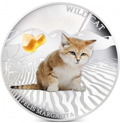 FIJI $2 Dollars 2013 Silver 1oz 'Dogs & Cats Series - Wild Cat Felis Margarita' - Image 1 of 4