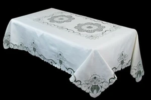 Ivory 54x72'' Cutworks Gray Embroidered Polyester Embroidery Tablecloth Napkins - Picture 1 of 4