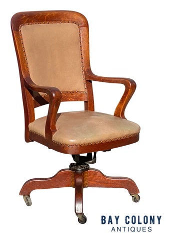 20TH C ANTIQUE ARTS & CRAFTS MILWAUKEE CHAIR CO OAK SWIVEL OFFICE DESK CHAIR Cover