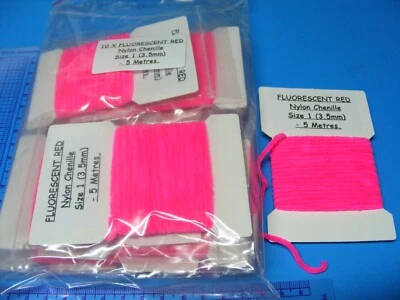 10 x 5m (50M) of Size 1 (3.5mm) Nylon Chenille in FLUORESCENT RED for Fly Tying — 第 1/2 张图片