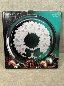 INDIANA GLASS CO Satin Frost Christmas Platter Wreath 13" MADE IN USA EUC - Picture 1 of 4