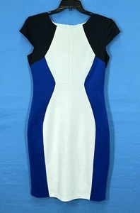 SANGRIA Black/Blue/White COLORBLOCK Scuba Knit CAREER Sheath Pencil Dress Sz 10 - Picture 1 of 5